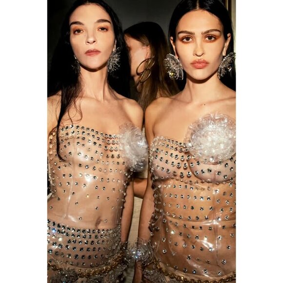 Blumarine Studded Crystal PVC Dress in Transparent 36 Womens Maxi Midi Gown - Picture 11 of 13